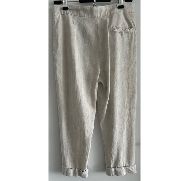 Wilfred Aritzia Linen Blend Tie Front Button Fly Light Taupe Trouser Pants Sz 10 - Picture 2 of 8